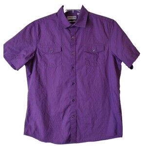 Claiborne Men's Shirt L Purple Slim Fit Stretch Short Sleeve Collar Button Up